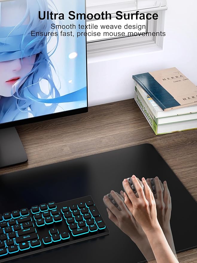 TopMade Wireless Charging Mouse Pad, Gaming Mousepad Home Office Large Desk Pad with Ultra-Smooth Surface, Non-Slip Base, Waterproof Keyboard Mat (Includes 20W PD Power Adapter & 6.56ft Woven Cable)