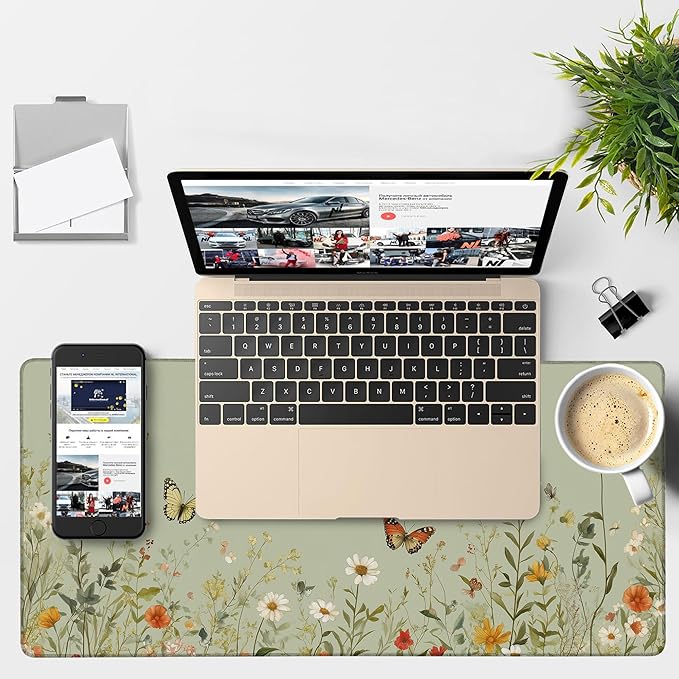 Large Mouse Pad Wildflowers Gaming Desk Pad Computer Keyboard Non-Slip Waterproof Mouse Mat with Rubber Base and Stitched Edges Entertainment Office Writing Desk Mat 35.4 x 15.7 Inches