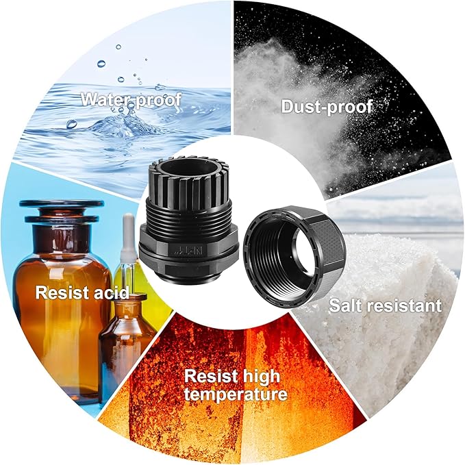50 PCS 3/8"(5-10mm) NPT Nylon Cable Gland Joints with Gaskets, IP68 Adjustable Lock Nut Strain Relief Cord Grip Waterproof Cable Glands - UL Listed and RoHS Compliant