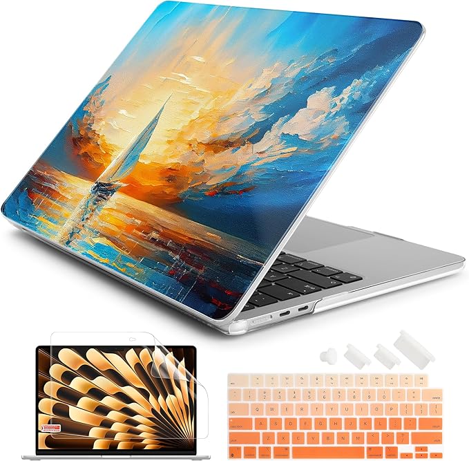 Batianda Premium Case for New MacBook Air 15 inch 2025 M4 2024 2023 with M3 M2 Chip Model A3114 A2941, Designed Protective Plastic Hardshell & Keyboard Cover & Screen Protector, Sail