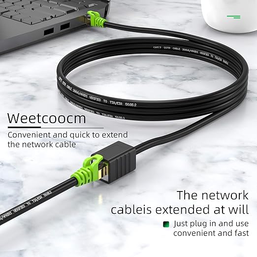 Ethernet Extension Cable 6.5ft, Network Cat6a Extension Patch Cable RJ45 Cords Shielded Male to Female Connector (6.5FT)