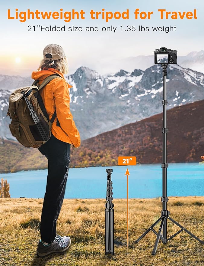 Phone Tripod, 71" Portable Cellphone Tripod Stand with Remote & Phone Holder, Camera Stand for iPhone, Compatible with Camera iPhone/Android Smartphone/Gopro