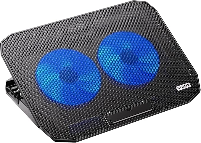 Ultra Slim Laptop Cooling Pad for 10-15.6 Inch Laptops, Portable Notebook Cooler with 2 Quiet Big Fans, Gaming Laptop Fan Wind Speed Adjustable, 5 Heights Adjustment, 2 USB Port