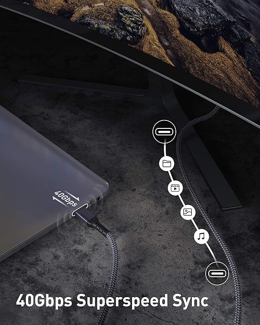 Maxonar [6.6Ft] Thunderbolt 4 Cable with 40Gbps Data Sync/240W Charging and 8K/5K@60Hz for Thunderbolt 4/3, USB4, and USB C Devices