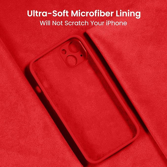 FireNova Designed for iPhone 13 Case, Silicone Upgraded [Camera Protection] Phone Case with [2 Screen Protectors], Soft Anti-Scratch Microfiber Lining Inside, 6.1 inch, Red