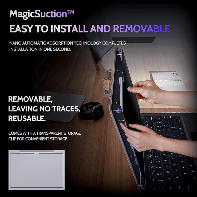 Privacy Screen for 13.5 Inch Surface Laptop 6/5/4/3/2/1, MagicSuction™ Removable Anti Spy Black Protector, Glare Blue Light Filter for Microsoft Laptop Computer Monitor