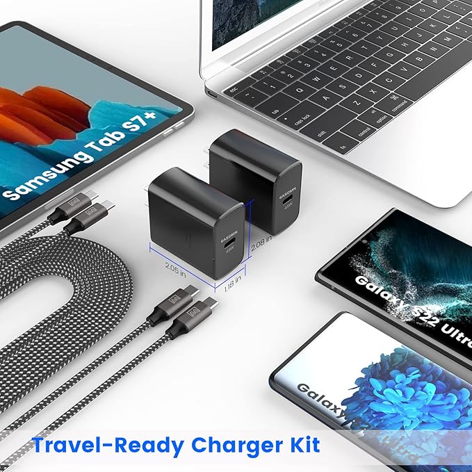 45W Super Fast Charger Type C, [2 Pack] 45 Watt USB-C Charger PD/PPS Wall Charging Block for Samsung Galaxy S25 Ultra/S25+/S25/S24/S23 Ultra/S23+/S22 Ultra/S22+/S20 Ultra, Tab S8(with 2X 8ft Cable)