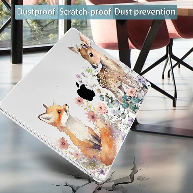 Mektron for 2025 M4 MacBook Air 13.6 Inch A3240 Case Fits 2023 A2681 M2 2024 A3113 M3 Chip with Liquid Retina Display Touch ID, Printed Plastic Hard Shell Cover for MacBook Air 13.6", Fox and Deer