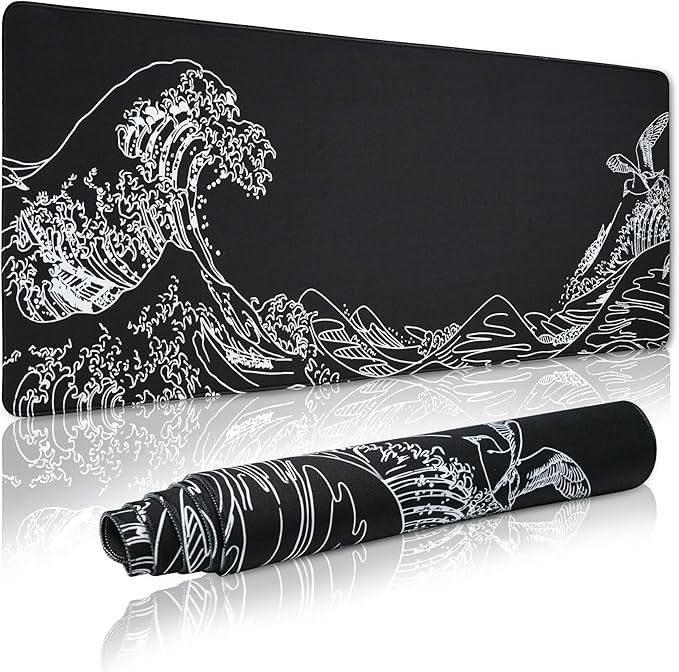 Large Gaming Mouse Pad for Desk, Kanagawa XXL Mouse Pad 35.4x15.7 Inch by GMKWTL
