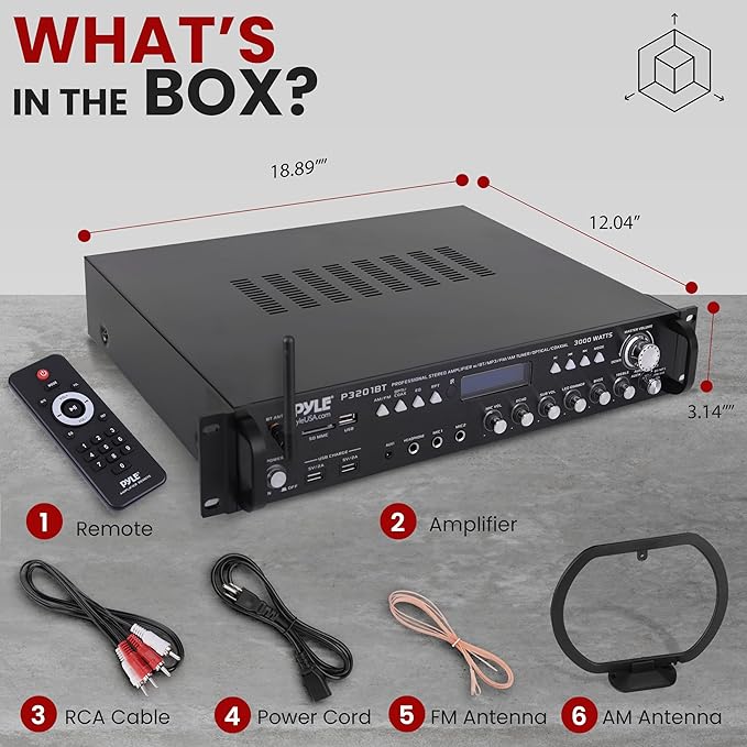 Pyle Multi Channel Bluetooth Preamplifier Receiver - 3000 Watt Audio Home Speaker Sound Stereo w/Radio, USB, Headphone, AUX, RCA, Dual Microphone w/Echo, LED, Wireless Streaming - P3201BT