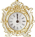 Decorative Mini Table Clock, Vintage Metal Silent Analog Quartz Battery Operated Table Top Clock for Living Room Decor Shelf