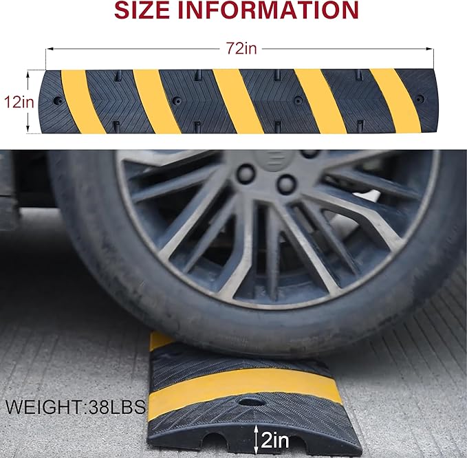 Orangestar 6Ft Rubber Speed Bump, 2 Channel Speed Hump w/4 Bolts for Asphalt Concrete Driveway Gravel