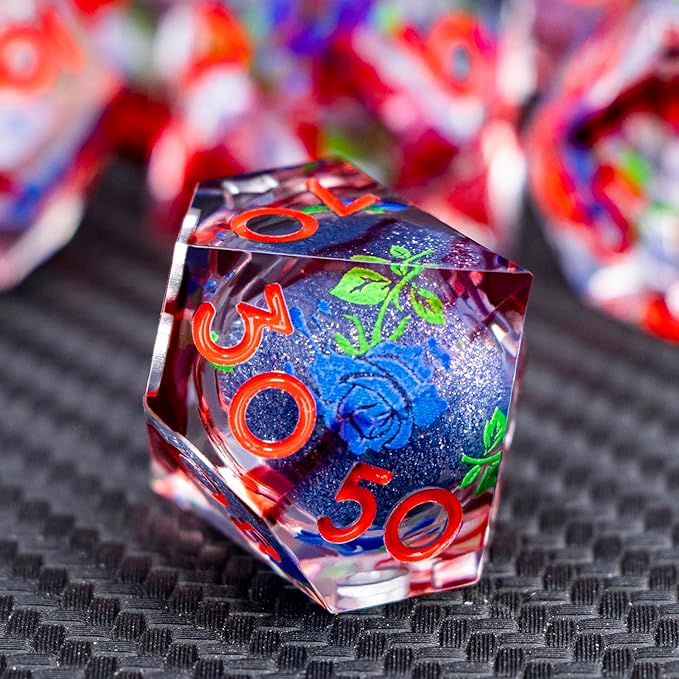 ARUOHHA Liquid Core DND Dice Set, Vampire Sharp Edged Dragons Dice Compatible with D&D RPG Role Playing Games, Resin Blood Red Polyhedral Dungeons D and D Dice with Gift Box D20 D12 D10 D8 D6 D4