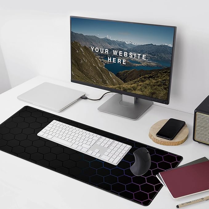 Hexagon Honeycomb Large Mouse Pad,Gaming Keyboard Desk Pad,Extended Mouse Mat Non-Slip Rubber Base with Stitched Edges for Office Game Home XXL 35.4"x15.7"