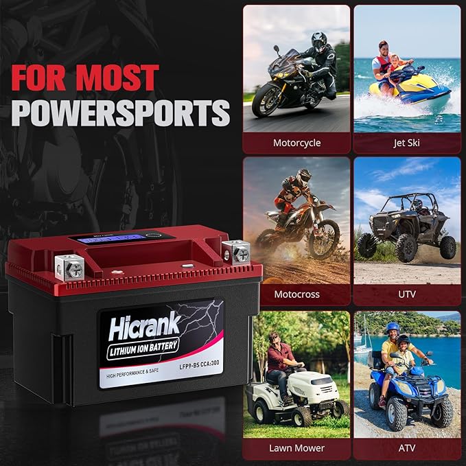 YTX9-BS, 2X Cranking Power, 5X Life, Lithium LiFePO4 Motorcycle Battery, 280 CCA, Digital Readout,Powersports Battery,Fits for ATV,UTV,4 Wheeler,Seadoo,Polaris,Lawn Mower,Generator