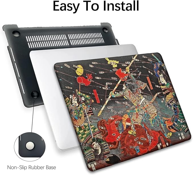 Berkin Arts Compatible with MacBook Pro 13 inch Cover, 2022-2016 Release A2289/A2251/A2338 M1 with Keyboard Cover & Screen Protector Ukiyo-e (The Kusunoki's Final Attack by Kuniyoshi)