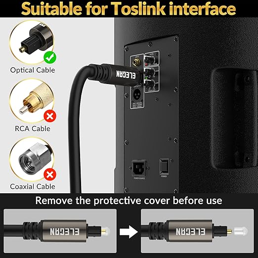 Elecan Optical Audio Cable 4 Ft/2 Pack Digital Audio Toslink Cable Cord-Fiber Optic-Gold Plated-Flexiable&Durable-for Home Theater,Sound Bar,PS4& Xbox-with Right Angled+Mini Toslink Adapters+Ties