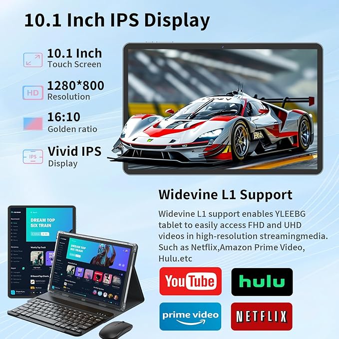 Android Tablet with Keyboard,10 inch Android 15 tablet, 24GB RAM 128GB ROM, 1TB Expand, Octa-Core, Widevine L1, 2.4G/5G WiFi, 8000mAh, Bluetooth, GMS, 2 in 1 Tablet with Case, Mouse, Stylus（Green）