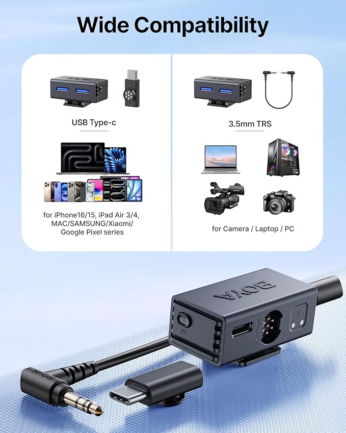 BOYA BOYALINK 3 Wireless Lavalier Microphone for iPhone/Android/Camera/PC/Tablets,AI Noise Cancellation, 48kHz/24Bit Studio Sound,APP Control, 984ft 6h Battery for Vlogging Interview(No Charging Case)