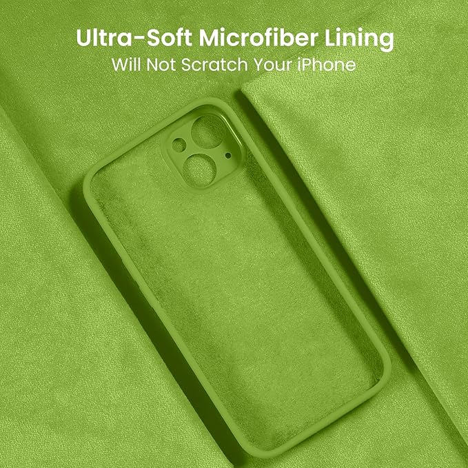 FireNova Designed for iPhone 15 Plus Case, Silicone [Camera Protection] Case with [2 Screen Protectors], Soft Anti-Scratch Microfiber Lining Inside, 6.7 inch, Sprout Green