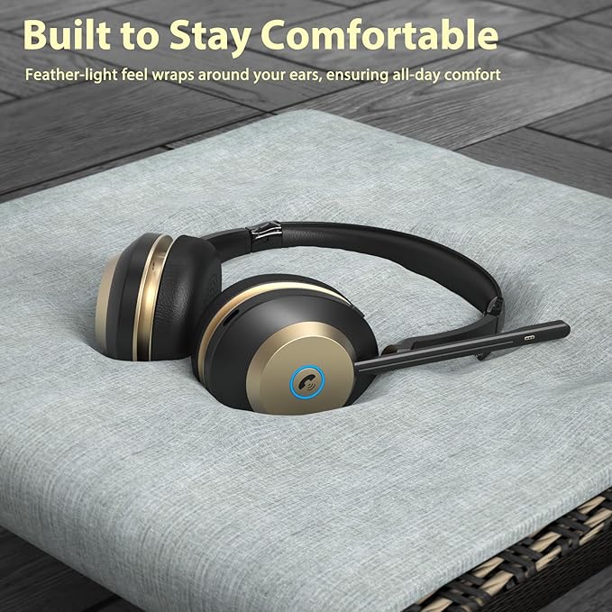 Earbay Wireless Headset with Mic for Work, Bluetooth Headset V5.3, AI Noise Cancelling Mic & 2.4G USB Dongle, 50 Hrs Work Time Wireless Headphones with Mic Mute for Work from Home/Call Center/Teams