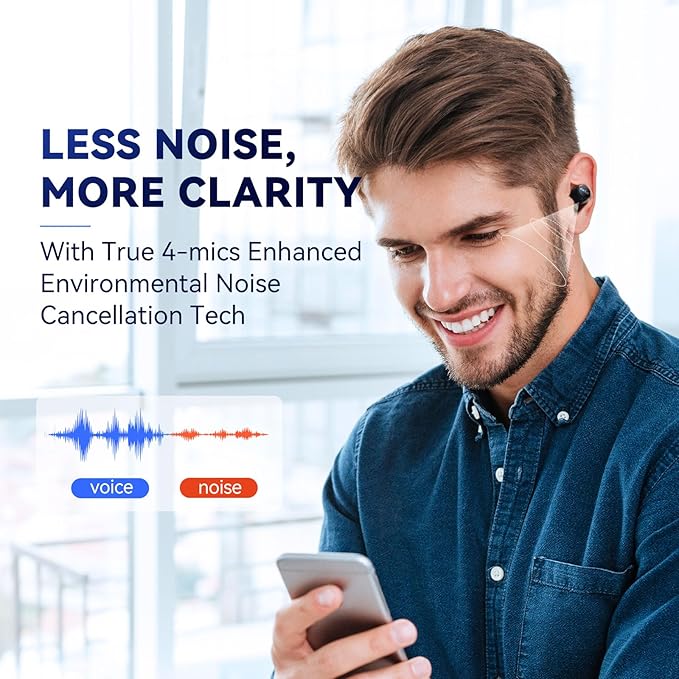 EarFun Free 1S Wireless Earbuds, Bluetooth Earbuds with Deep Bass, 4 Mics for Clear Call, Customizable EQ App, IPX7 Waterproof in-Ear Headphones, 30H Playtime, Wireless Charging