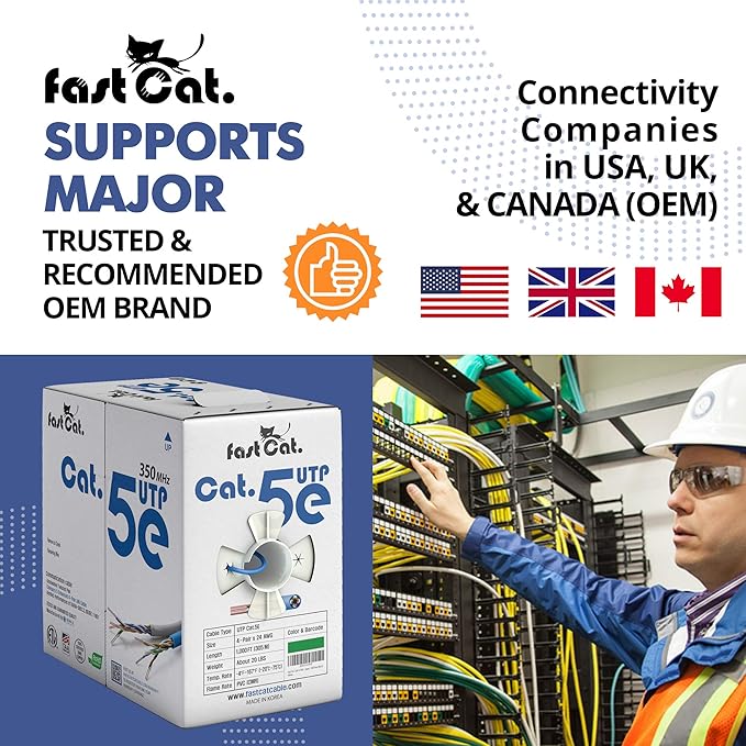 fast Cat. Cat5e Ethernet Cable 1000ft - 24 AWG, CMR, Insulated Bare Copper Wire Cat 5 ethernet Cable with FastReel - 350MHZ / Gigabit Speed UTP Cable Cat5e - CMR (Yellow)