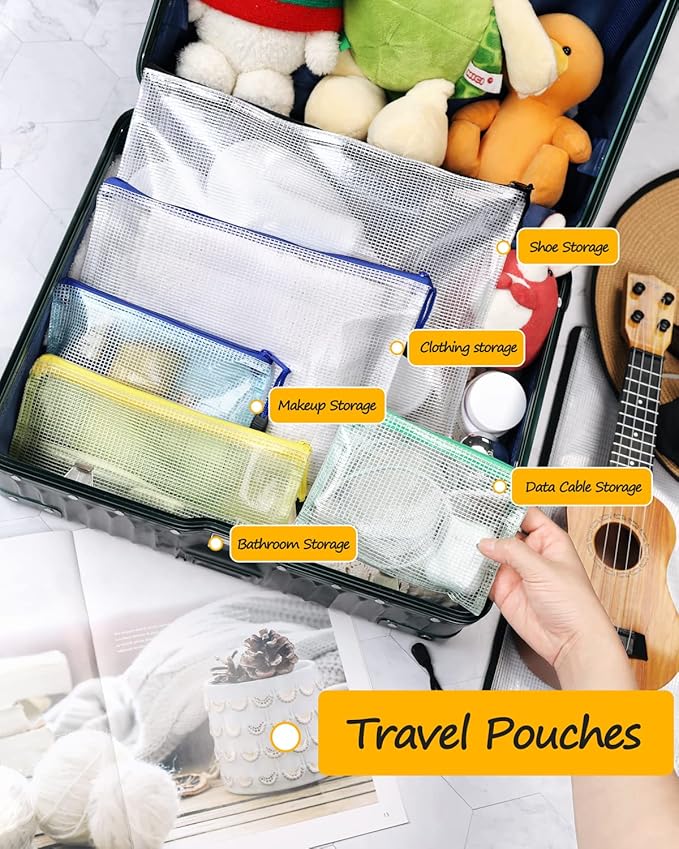 SUNEE Mesh Zipper Pouch 10x14 in (10 Colors, 30 Packs), Large Mesh Zipper Pouch Bags for School Office Supplies, Puzzles & Games, Travel Accessories, Waterproof Zipper Pouches for Organizing