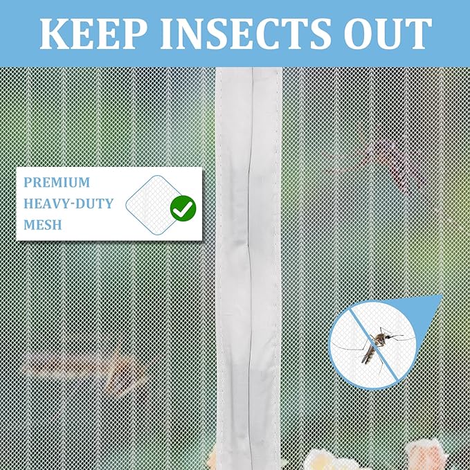 Magnetic Screen Door - Self Sealing, Heavy Duty, Hands Free Mesh Partition Keeps Bugs Out Let Breeze in- Pet and Kid Friendly - Keep Open Feature (White, Fit Door Size 36 x 78 Inch)