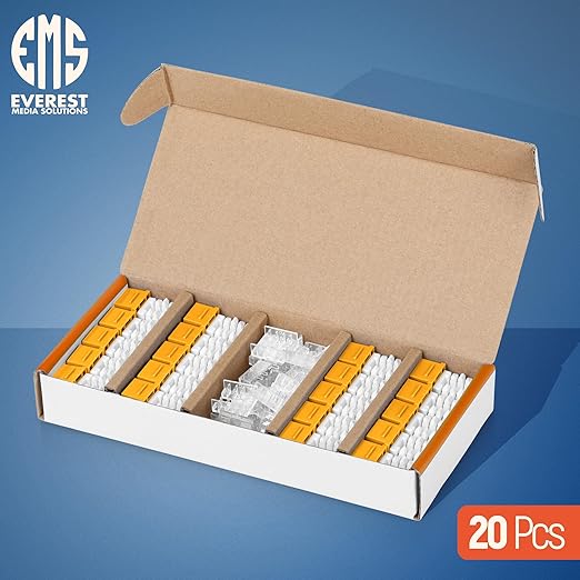Everest 90° Angled RJ45 Cat6A Keystone Jacks 20-Pack in Yellow - Slim Profile Female RJ45 Connectors - Cat 6A Keystone Jack - Compatible with 90° Angled Speed Termination Tool - easyJACK (B094WB91H3)
