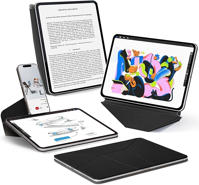 MOFT Dynamic Folio Case for for iPad Air 11-inch M3 M2 2025 2024/10.9 Air 5th 4th Generation 2022 2020, iPad Pro 11 Inch 4th/3rd/2nd Gen, Silm Magnetic Stand Case with 20+ Viewing Angles, Jet Black