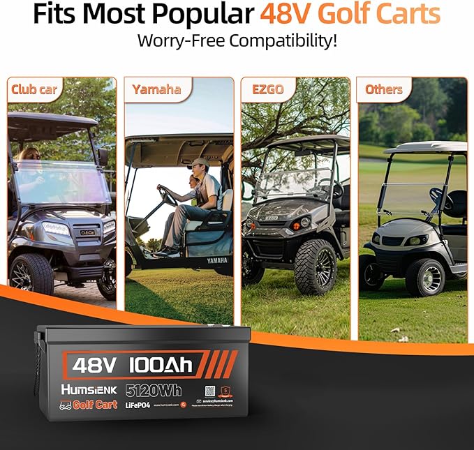 48V 100Ah LiFePO4 Lithium Battery Golf Cart with Bluetooth Group 8D, 15000+ Deep Cycle Battery, Built-in 200A BMS with Low-Temp Protection 2PACK
