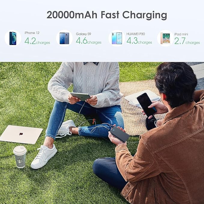 [2 Pack] Portable Charger Power Bank 20000mAh,Ultra Slim Portable Phone Charger with Dual USB Outputs,Backup Charging External Battery Pack Compatible with iPhone 15/14/13/12/11,Android etc-Black+Blue