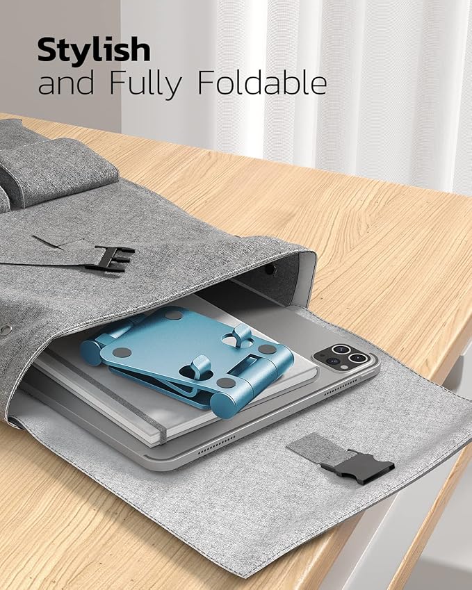 Nulaxy Dual Folding Cell Phone Stand, Fully Adjustable Foldable Desktop Phone Holder Cradle Dock Compatible with iPhone 17 16 15 14 13 12 11 Pro Max Xs Xr X 8, Nintendo Switch, All Phones - Blue