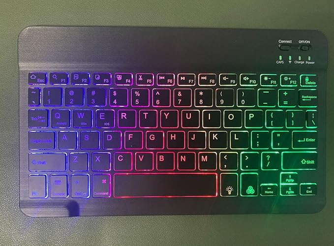 Keyboard Case for Galaxy Tab S10 Lite/ S10 FE/ S9 FE/S9/S8/S7, Slim Lightweight 7 Color Rainbow Backlight Detachable Magnetic Keyboard Cover with S Pen Holder,Teal