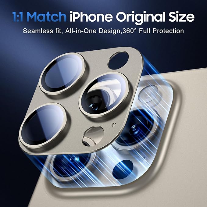 UniqueMe for 3 Pack iPhone 15 Pro/iPhone 15 Pro Max Camera Lens Protector, [Drop Protection] [Case Friendly] Camera Cover Screen [Update New Version] - All-Gold