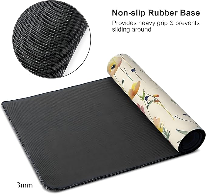 Wild Flowers Large Mouse Pad,Gaming Keyboard Desk Pad,Extended Mouse Mat Non-Slip Rubber Base with Stitched Edges for Office Game Home XXL 35.4"x15.7"