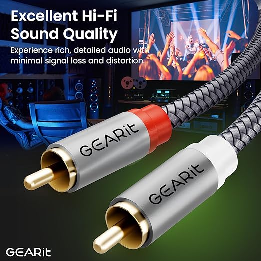 GEARit RCA Cable (3.3FT) 2RCA Male to 2RCA Male Stereo Audio Cables Shielded Braided RCA Stereo Cable for Home Theater, HDTV, Amplifiers, Hi-Fi Systems, Car Audio, Speakers, 3.3 Feet