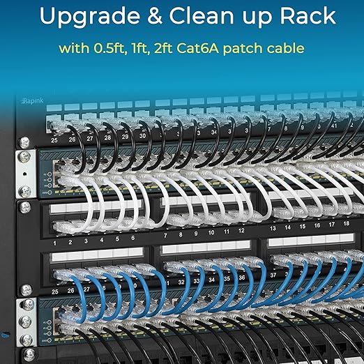 Rapink Patch Cables Cat6/ Cat6a 0.5ft (24 Pack) Slim, Cat6a Ethernet Patch Cable 10G Support, Snagless Cat 6 Patch Cable for Patch Panel to Switch, Flexiable Cat6 Ethernet Cable Black