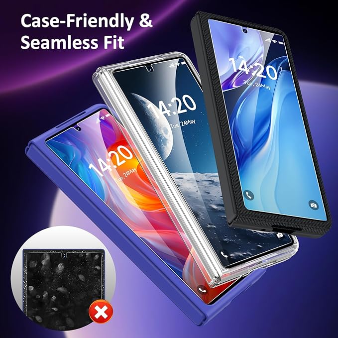 YWXTW Anti-Reflective Front Screen Protector for Samsung Galaxy Z Fold 7, Military-Grade Tempered Glass Film with Alignment Frame, Bubble Free High Touch Sensitivity - Clear 2 pack