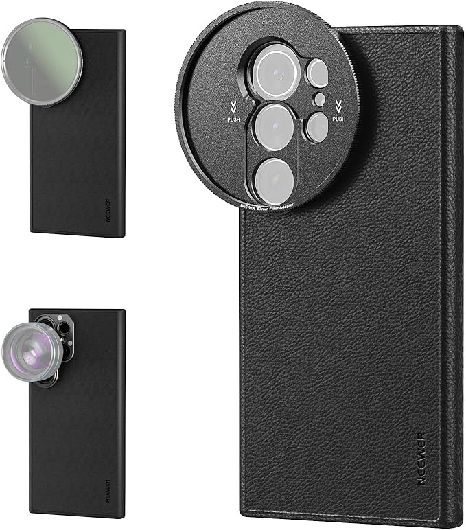 NEEWER S25 Ultra Case, Protective Faux Leather Phone Case with 17mm Lens Mounts & 67mm Filter Adapter for Video Recording, Compatible with Samsung Galaxy S25 Ultra MagSafe Charging, PA092 Black