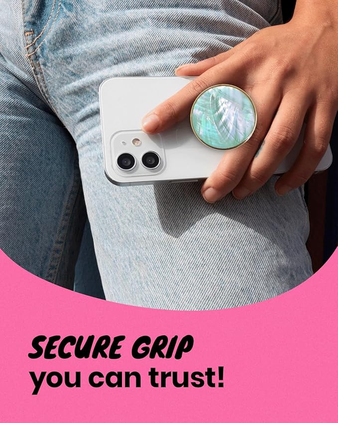OnTheGrip Cute Natural Seashell Design Round Shape Collapsible Mobile Phone Grip Stand Holder for Smartphone Tablet Cell Phone Accessory (Aqua Blue)