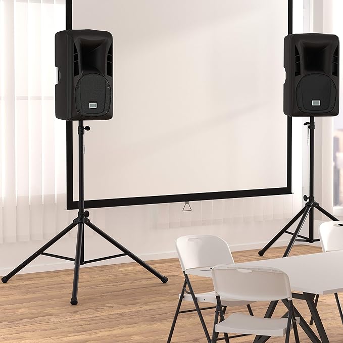 Amazon Basics Speaker Stand, Holds up to 99.2 lbs, Adjustable Height 52" to 73", Steel, Black