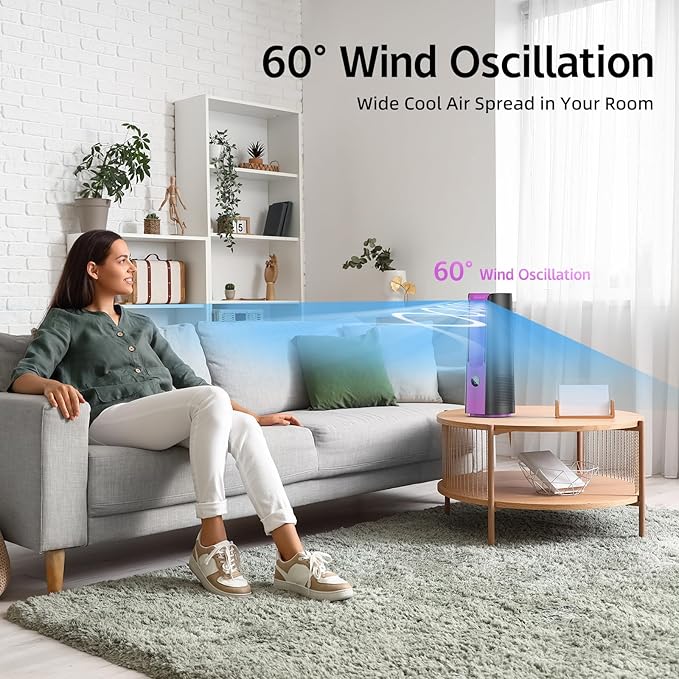 Desk Fan, 13 Inch Portable Bladeless Fan, Small Quiet Table Fan with 60°Oscillating, 9 Speeds & 9H Timer, LED Display, Button Control, Easy to Clean, Personal Desktop Fan for Bedroom, Office