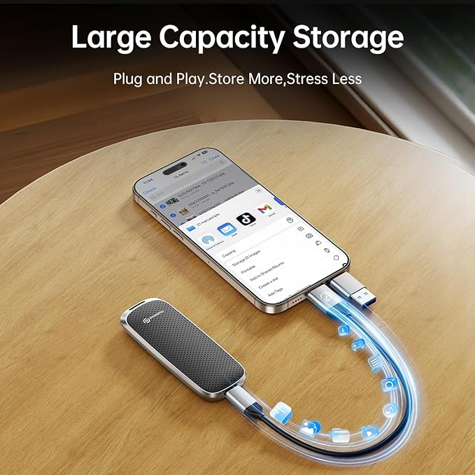 PHIXERO P10PRO External NVMe SSD 1TB, Up to 1050MB/s, USB 3.2 Gen2, Includes 2-in-1 USB C Cable, Portable Hard Drive for iPhone 15+/Android/Windows/Mac, Black