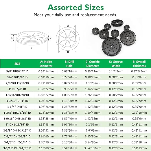 Rubber Grommets for Wiring, 1-1/4 Inch Drill Hole 1 Inch ID, Firewall Grommets Automotive Cable Cords Hoses Protection, Double-Sided Rubber Plugs for Round Holes, 15 Pcs, 26x30 mm