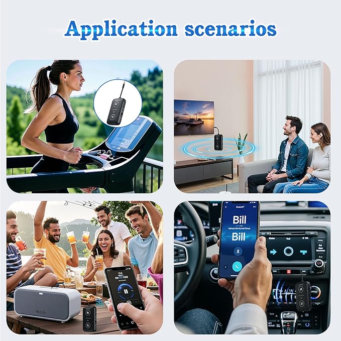 2025 Upgraded Airplane Bluetooth 5.4 Adapter with aptX Adaptive, ElecMoga Airplane Travel Essentials Supports 2 AirPods or Headphones, 2-in-1 AUX Wireless Transmitter Receiver for Gym, TV, Car, Audio