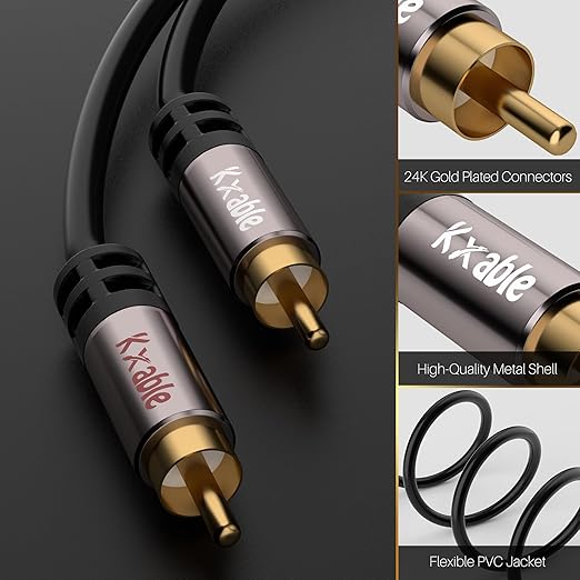 RCA Cable 8FT, 2RCA Male to 2RCA Male Stereo Audio Cable,【Oxygen-Free Copper, Hi-Fi Sound, Double Shielded】 2 RCA Car Audio Subwoofer Cord for Home Theater, HDTV, Amplifier, Hi-Fi System, Speaker