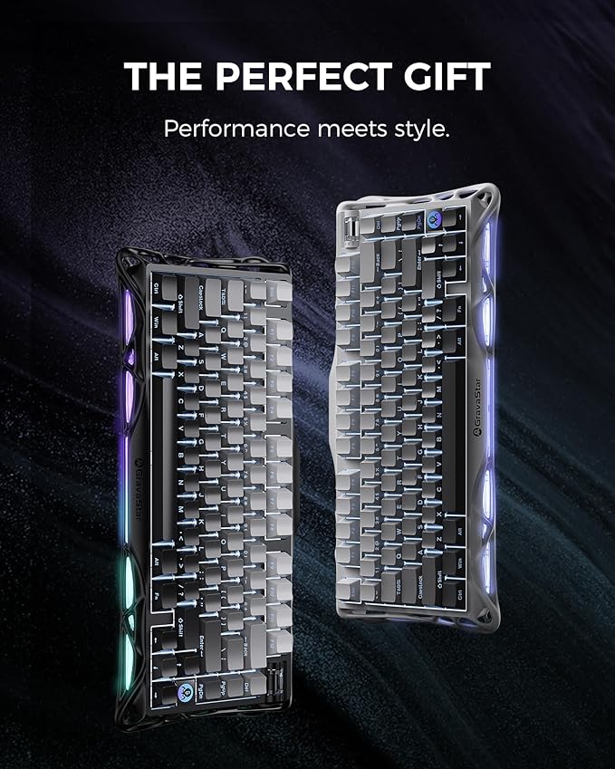 GravaStar Mercury K1 75% Wireless Mechanical Gaming Keyboard, Aluminum Alloy, Gasket Compact Custom Keyboard Hot-Swap Socket, Linear Switches, RGB Backlit - Gradient Black