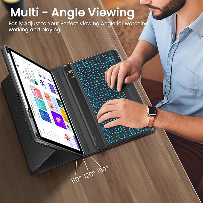 Keyboard Case for iPad Air 5th/4th Pro 11 inch, 7-Color Backlit Detachable Wireless Keyboard Case with Pencil Holder, Stand Folio Cover for Gen 2020/2022, Pro 4th/3rd/2nd/1st Gen, Black
